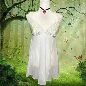 Y2K White Mesh/Satin White Mini Slip Dress By Flora Size XL